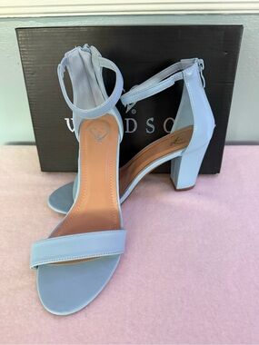 Windsor Light Blue Block Heel Sandals with Ankle Strap 7.5